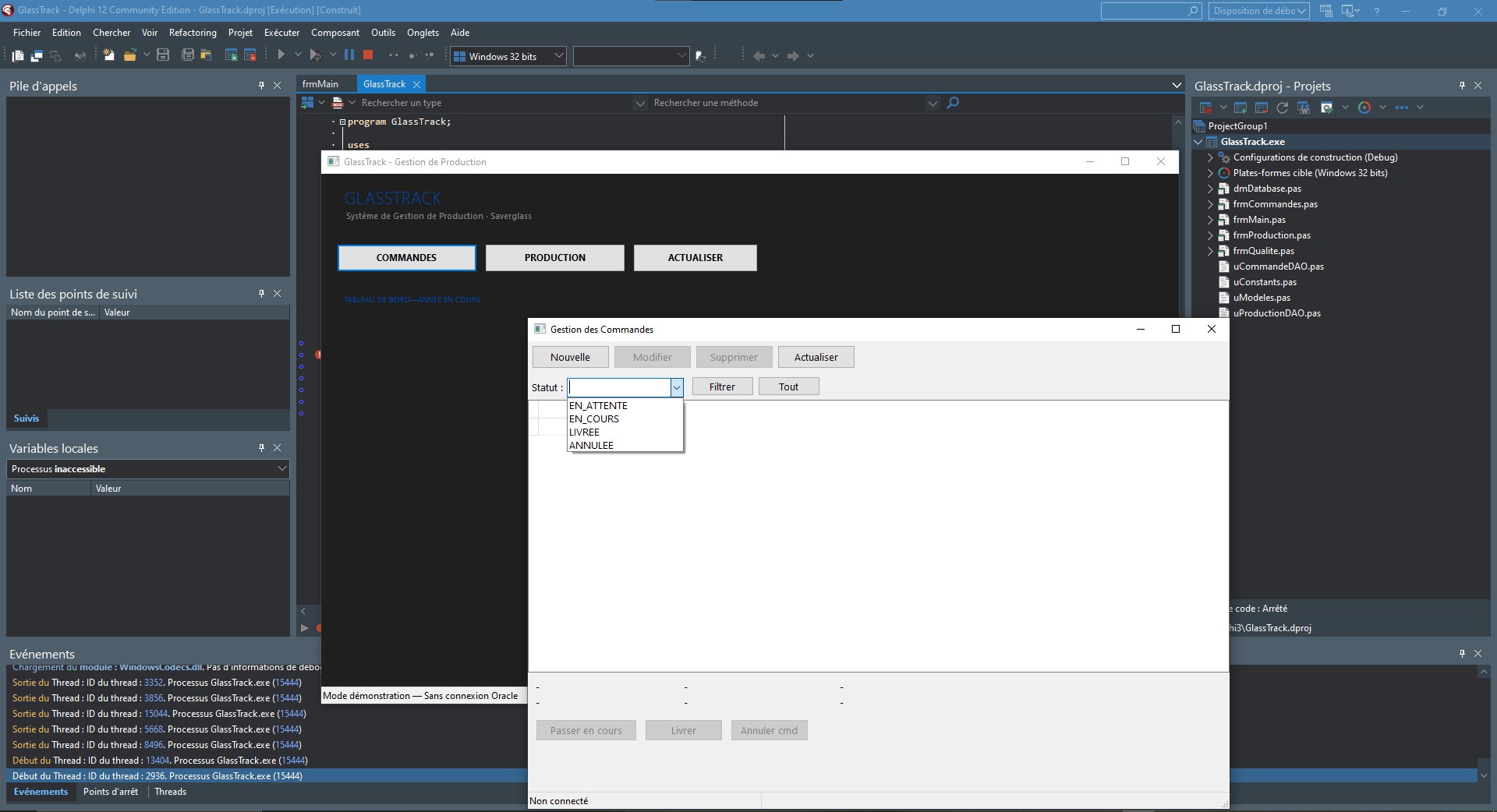 GlassTrack — Interface de gestion des commandes